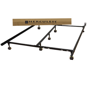 Hercules Universal Heavy Duty Adjustable Metal Bed Frame with Double Rail Center Bar and 7-Locking Rug Rollers